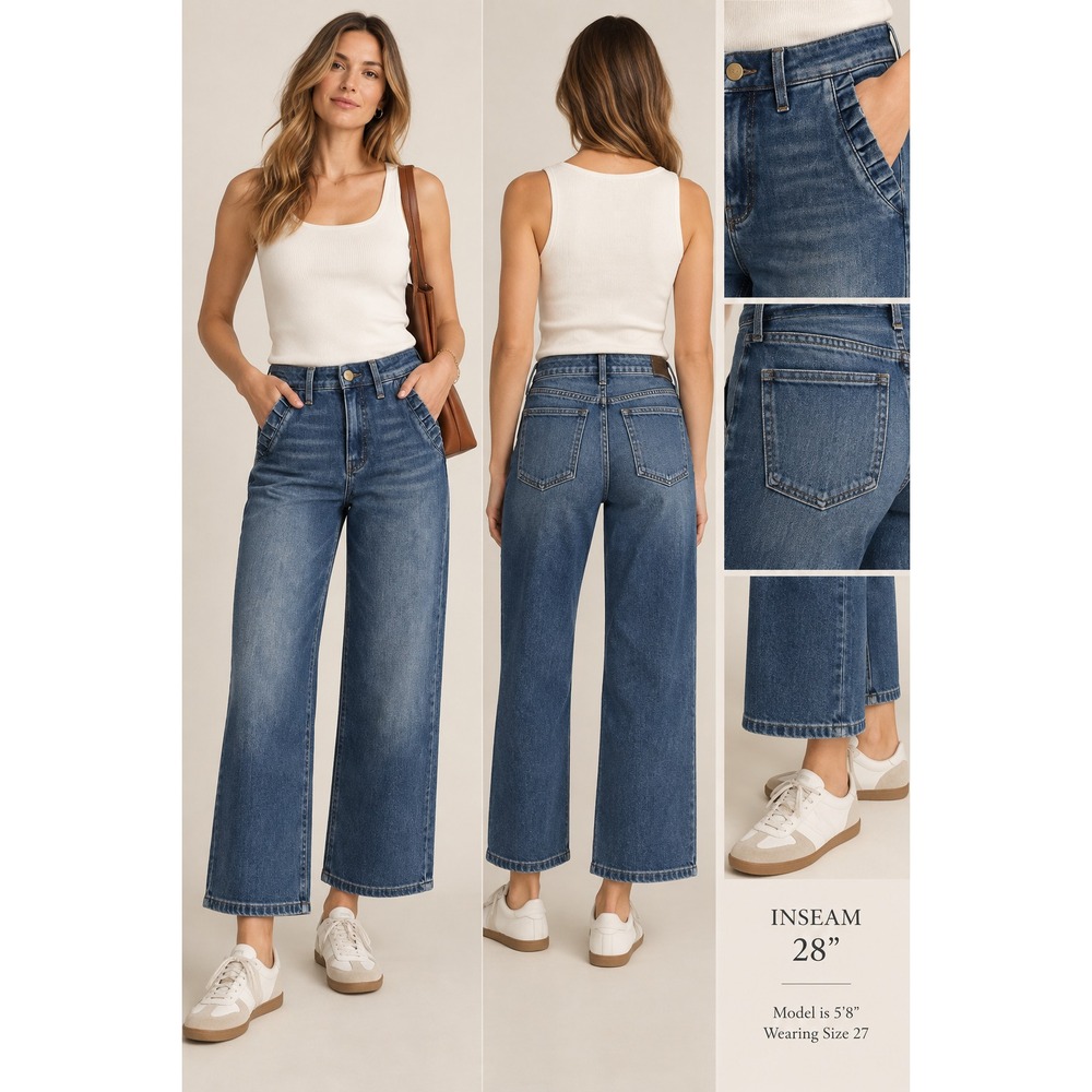 KUT From The Kloth Jeans Womens 6 High Rise Meg Wide Leg Blue Stretch Denim